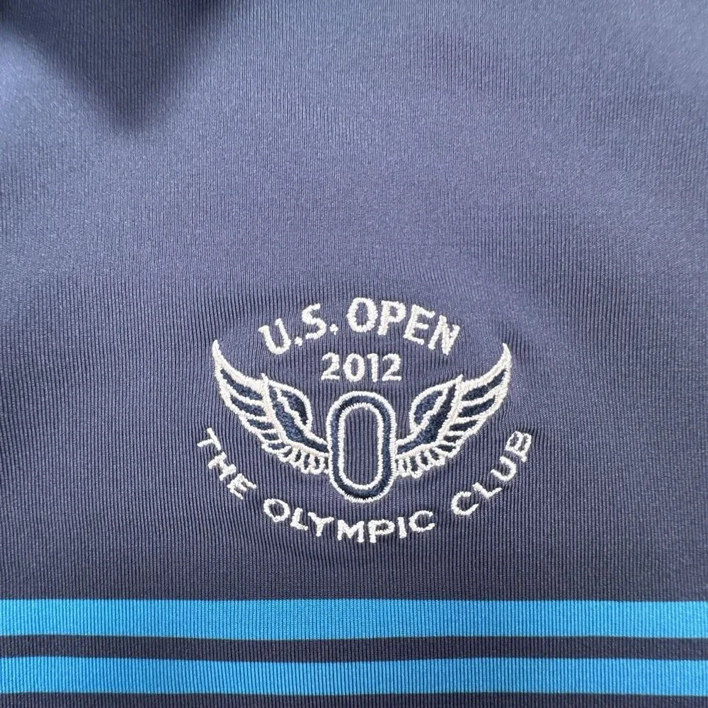 2012 Nike Golf US Open Logo Mens XL Blue Striped Polo Shirt Olympic Club